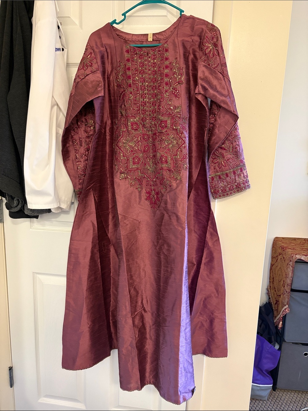 Embroidered Women’s Maroon A-Line Dress - Kurta Pajama Size L